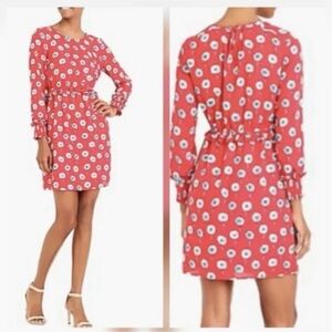 J. Crew Dress Size 12. MIDI NWT Red w/Blue flowers. Long sleeve. Lightweight